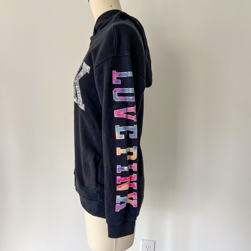 PINK Victorias Secret Womens Size XS Water Color Sequin Logo Bling Hoodie Rare - Picture 8 of 11